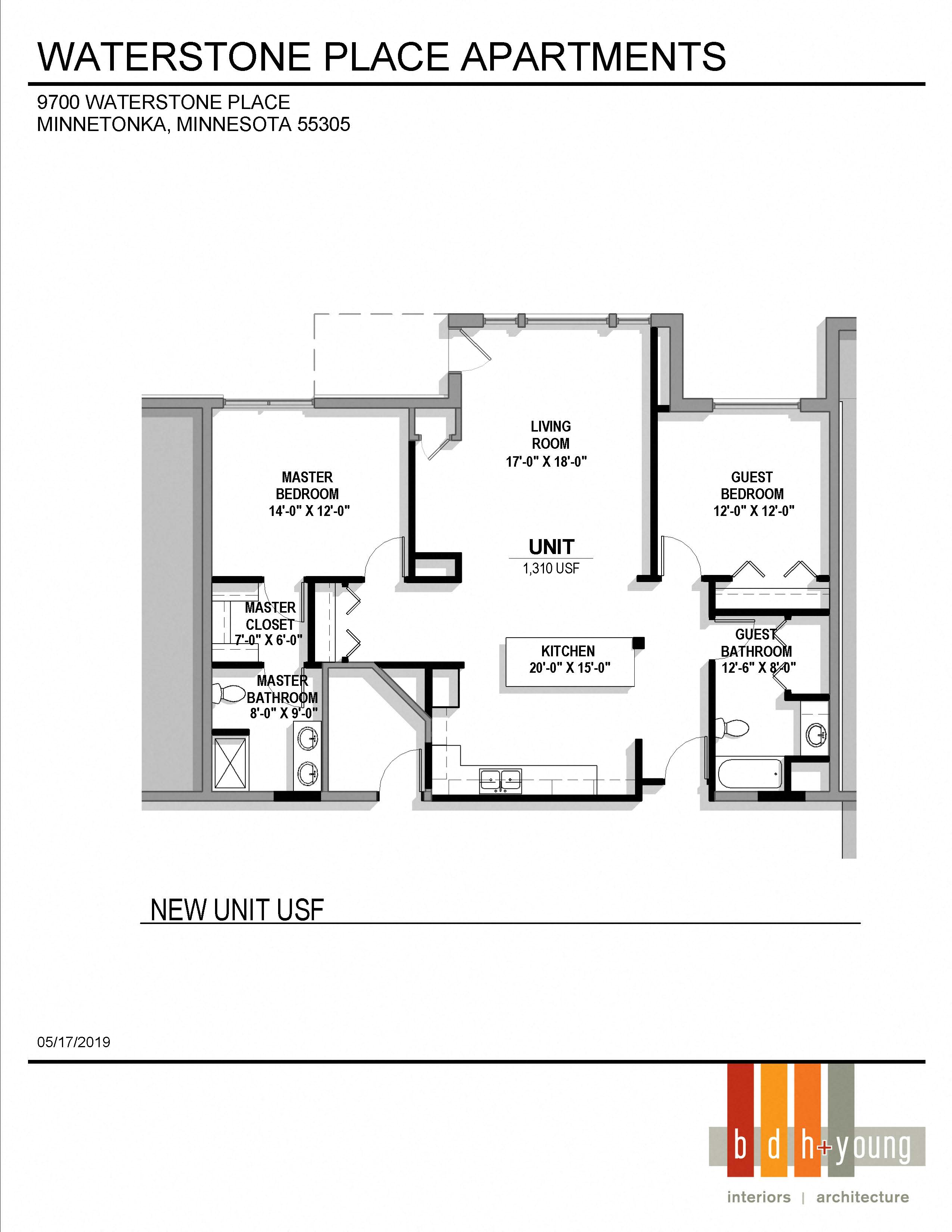 Floor plan for 2 beds, 2 baths, 1310 sqft